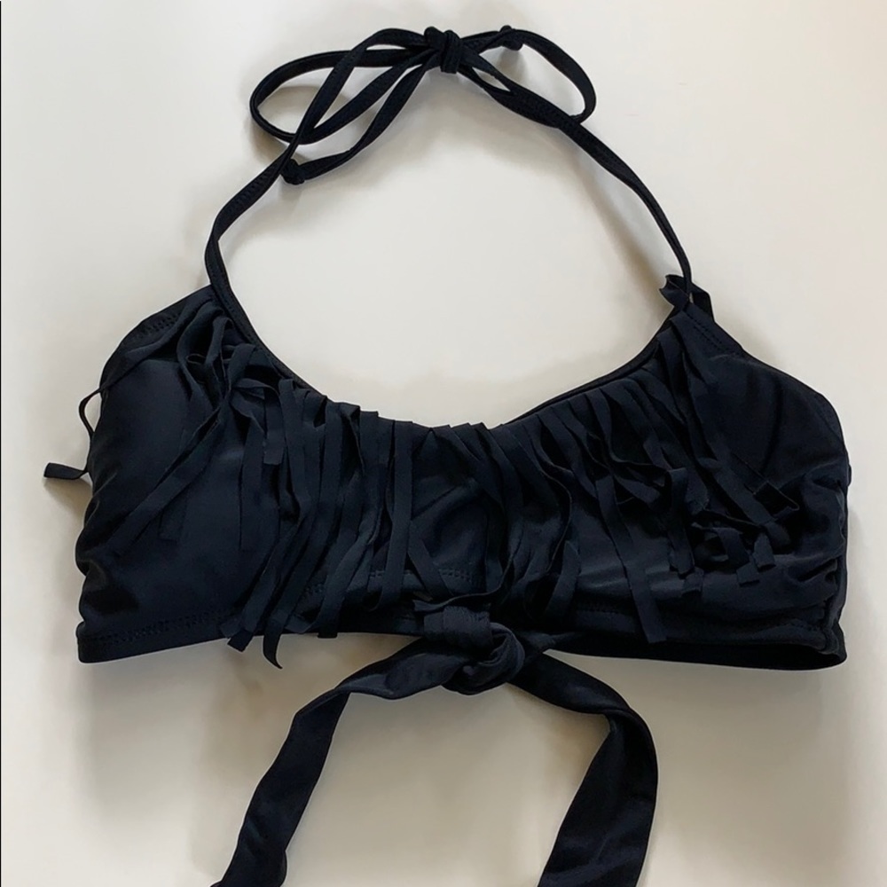 Xhilaration Black Halter Fringe Bikini Top